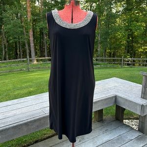 Pretty Beaded Collar A-Line Black Stretch Dress Sz 10
